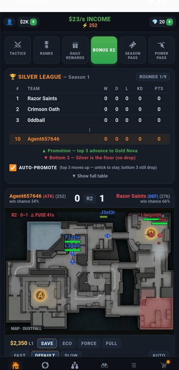 Strike-Command home screen during a live match
