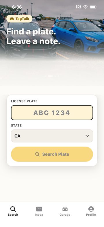TagTalk plate search screen
